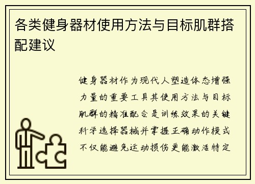 各类健身器材使用方法与目标肌群搭配建议
